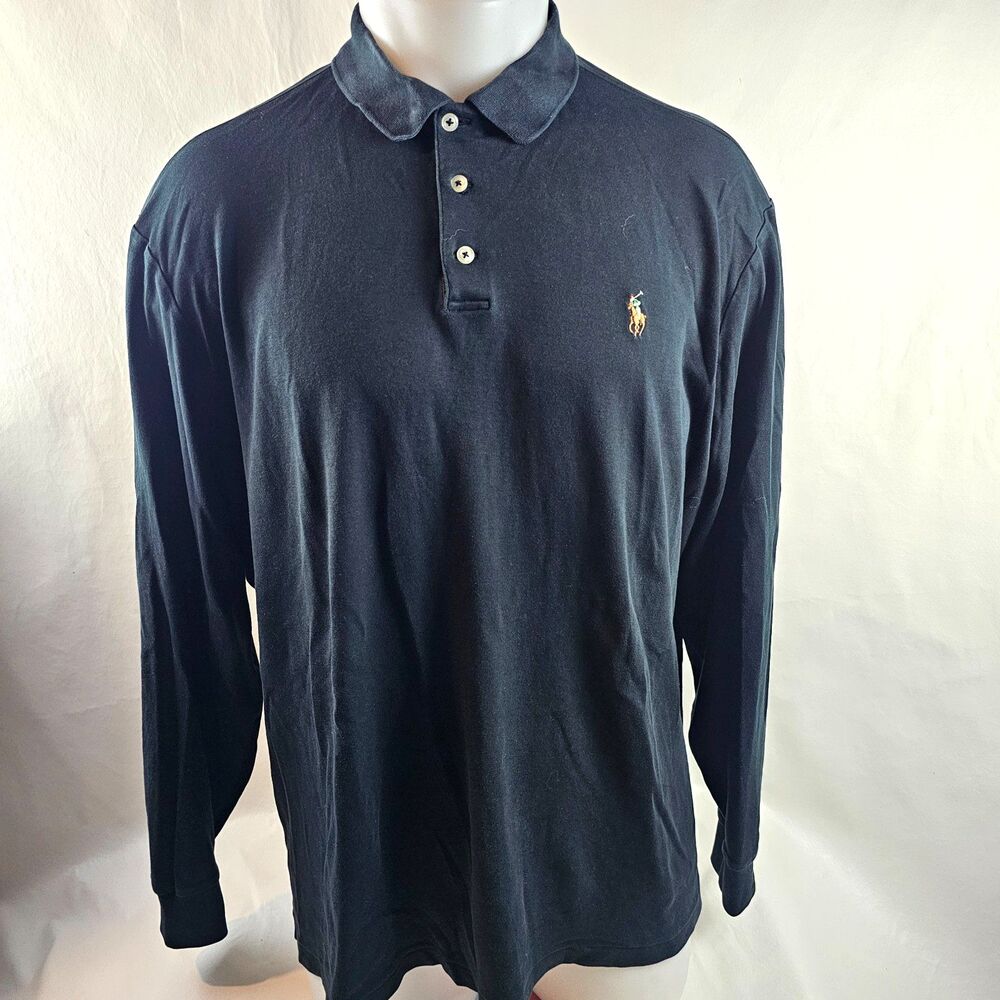 Polo Ralph Lauren Mens XL Black Long Sleeve Polo Shirt Pony Logo Classic Fit